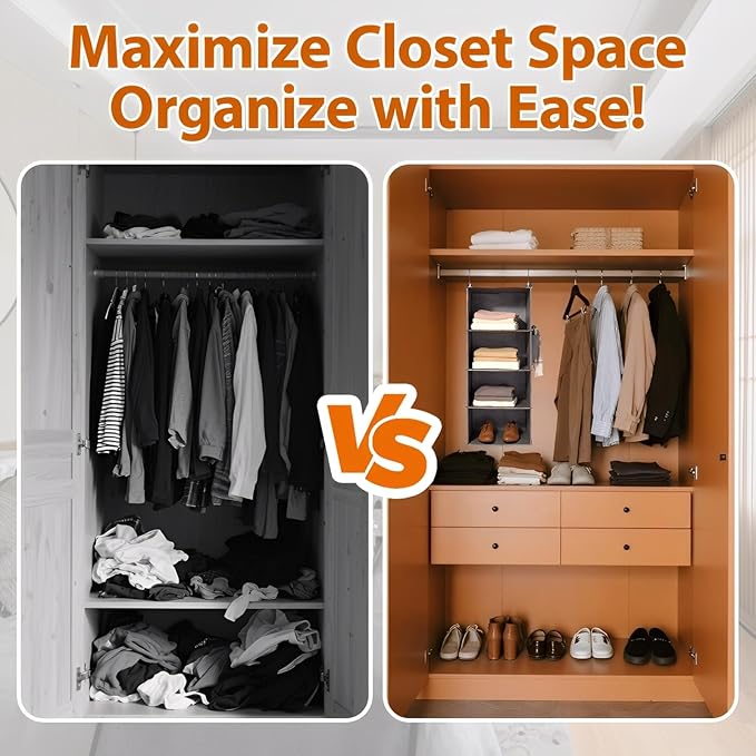 Hanging Closet Organizer 4 Shelf - Hanging Cube Organizer with Pockets, Sweater Shoe Storage, Max Storage for RV Closet, Grey (1)