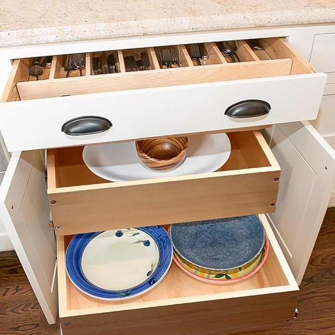 Mulush Pull Out Cabinet Organizer, 17''W×21''D×16''H Soft Close Slide Out Wood Drawer Shelves Storage for Kitchen, 2-Tier, Finished, Heavy-Duty, Bottom Assembly