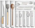 SpaceAid Bamboo Silverware Drawer Organizer with Labels, Kitchen Utensil Expandable Tray Holder Organizer for Flatware, Cutlery, Spoon and Knives Drawer Storage Organization (White, 10 Slots)