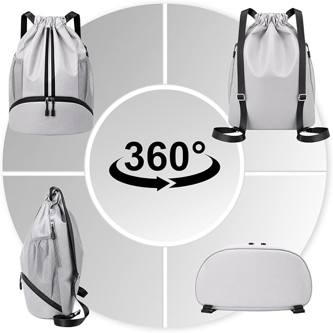 Hoedia Sports Drawstring Backpack - Swim Gym Bag for Women and Men | String Bag with Shoes Compartment and Wet Proof Pocket, Adjustable Wider Shoulder Strap, For Soccer, Basketabll, Volleyball