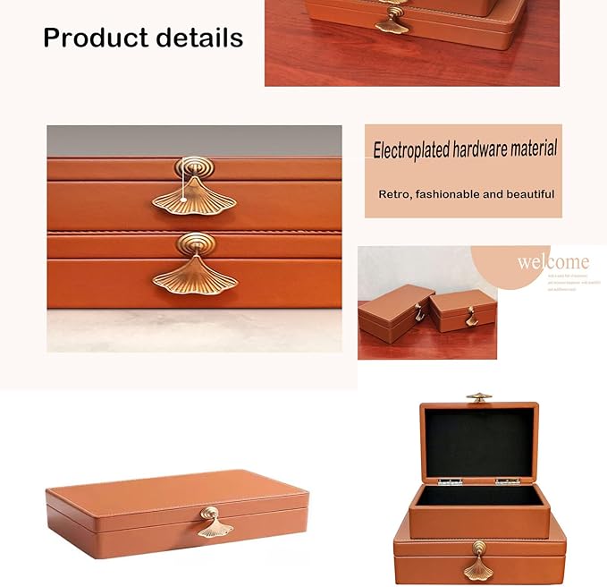 Orange Red Leather Jewelry Box, Light Luxury Home, TV Cabinet, Soft Decoration Model Room, Wine Cabinet, Decoration Box, Treasure Ornament Gift