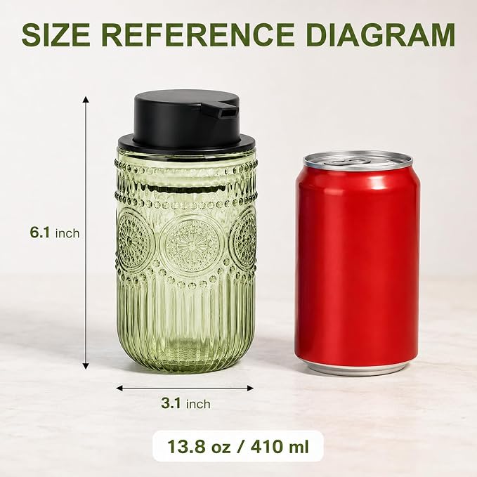 Glass Foaming Hand Soap Dispenser, Kitchen Foaming Dish Soap Dispenser | 13.8 oz Refillable Foam Soap Dispenser with Black Pump for Home Decor Set of 2