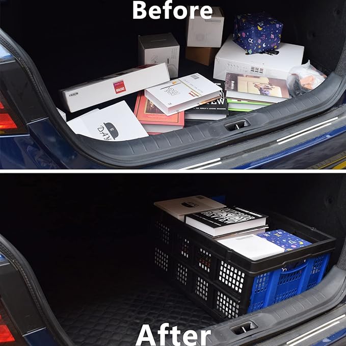 Collapsible Storage Crate 22L x 15W x 10.7H Inch - Foldable and Stackable Plastic Bin, 1.73 Cu Ft Folding Basket for Car Trailer Garage and Home – 3 Pack