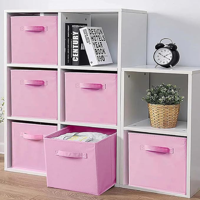 EBIGIC Collapsible fabric Storage bins,cube storage organizer 10.5 * 10.5 * 11 inch,For home and office Collapsible Closet Shelf Organizers, Drawer Organizers(Pink)