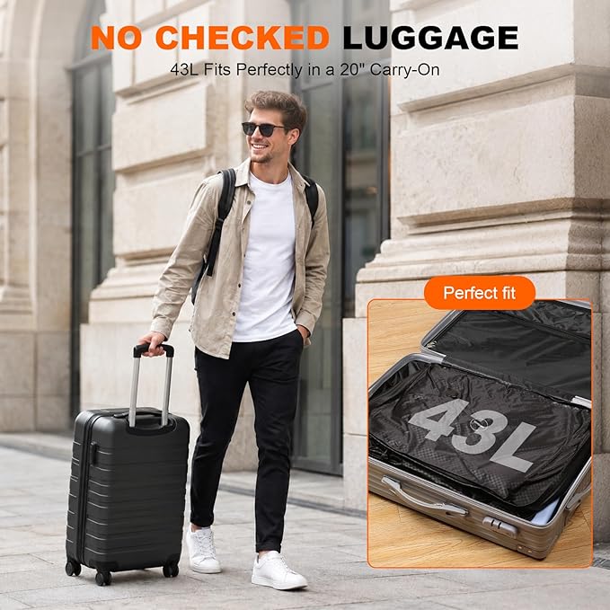 Vacuum Bags with Wireless Pump– Space Saver Compression Bags for Luggage, No Checked Baggage, Triple Your Luggage Space, IP68, Reusable, 43L Fits 20/24/28 Inch Suitcase (3PC+Pump (No Tracker))