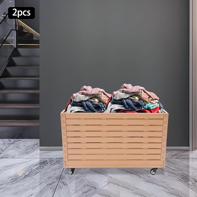 2PCS Collapsible Rolling Crate on Wheels,440lbs Capacity Foldable Bins with Removable 360° Rotation Wheels,Heavy Duty Plastic Furniture Moving Dolly Cart for Travel Shopping Luggage Office