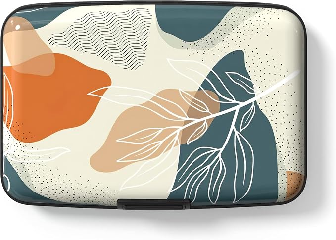 Credit Card Holder for Women, Small RFID Metal Credit Cards Wallets Cute Business Card Holder Pocket ID Case, White Leaves