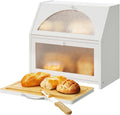 STDDRE Bamboo Bread Box with Cutting Board, Double Layer Extra Large Bread Storage Bin with Door Panel for Kitchen Counter (White)