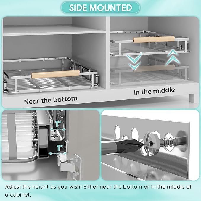 2Pack Expandable Pull Out Cabinet Organizer, Adjustable Width:23.2~39.9''W x 22.5''D Under Sink Organizer, Drawer Storage Shelves for Kitchen, Bathroom, Closet, Pantry, Cupboard, Pots, Pans