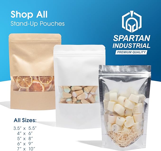 Spartan Industrial - 6" X 9" Kraft Zip Top Food Storage Bags - Pack of 500 Smell-Proof Resealable Pouches for Packaging Coffee, Tea, Spices, Snacks, and More