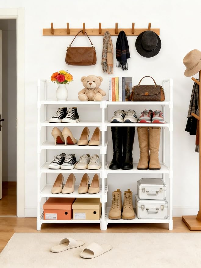 6-Tier Shoe Rack Large Capacity,Durable Shoe Organizer Storage for 20-26 Pairs of Shoes and Boots,Heavy Duty Free Standing Shoe Stand for Closet,Entryway and Garage (White)