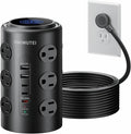 Tower Power Strip with 1 Dedicated PD 20W Fast-Charging Port, 12 Outlets, 5 USB Ports (3 USB-C), Desk Charging Station for Multiple Devices,10FT Extension Cord(Black)