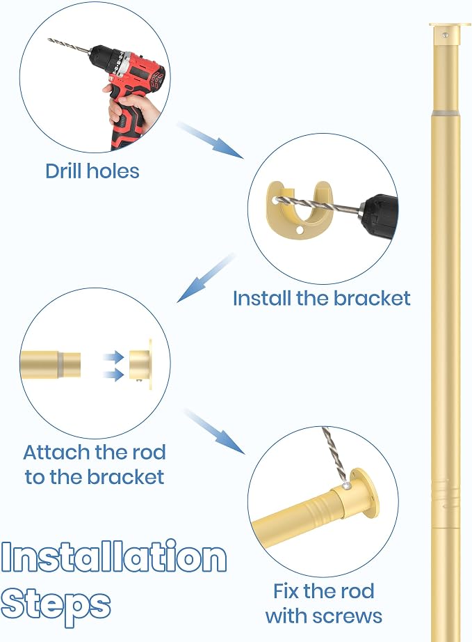 Closet Rod,17-40 Inch,Heavy-Duty Adjustable Closet Rods for hanging clothes | Easy to Install,1.3 Inch Diameter 66 lbs max load,Heavy-Duty Thickened Metal