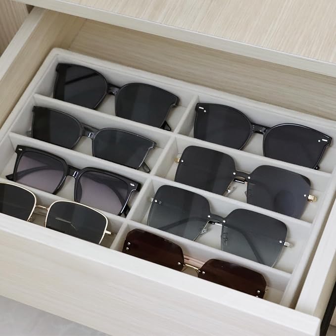 Fordonral Large Velvet Sunglasses Storage Organizers Jewelry Organizer, Velvet Jewelry Organizer, Large Jewelry Drawer Organizer Tray, Eyeglass Organizer Earring Holder Ring Display (Sunglass Tray)