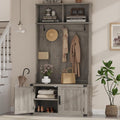 Garvee 77" H Farmhouse Hall Tree with Bench & Shoe Storage, Coat Rack | Mudroom Storage with 5 Tri-Hooks, Enclosed Cabinet, Adjustable Shelf, 2 Top Cubbies, for Entryway, Space Saving, Rustic Gray