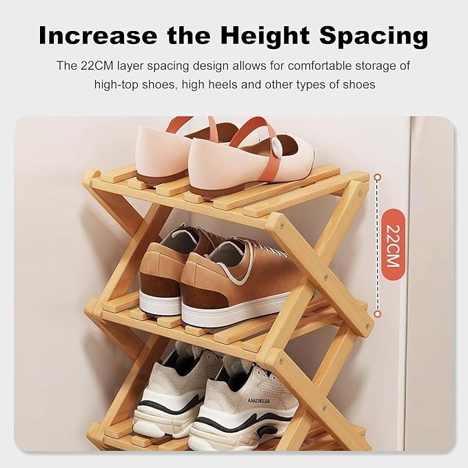 YYW Bamboo Shoe Rack, Foldable Vertical Free Standing Shoe Storage Shelf | Foldable design, Free standing for entryway or living room, Vertical shoe organizer, Space saving closet shelf