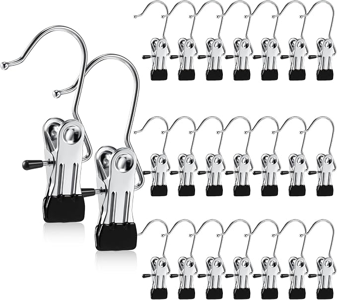Hotop 36 Pieces Boot Hanger Clips for Closet, Laundry Hanging Hooks Heavy Duty Clips Boot Holder Portable Single Hooks Space Saving for Pants Jeans Clothes Hats Tall Towels (Silvery)