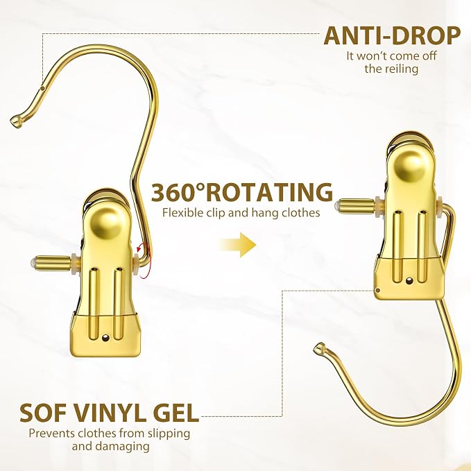 Shimeyao 100 Pieces Boot Hangers for Closet Laundry Hooks Hanging Clips Boot Hangers Holder Travel Home Space Saving for Clothes Hats Towels Single Organizer Clamps (Gold)
