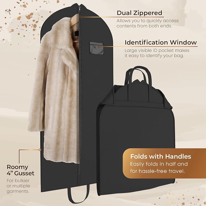 Heavy Duty Travel Garment Bag for Hanging Clothes, Suits, Dresses, Fur Coats & Dress Shirts - Suit Bag for Men - Storage Dress Bags for Women - Carry Handle Garment Bags for Travel 24"x60"