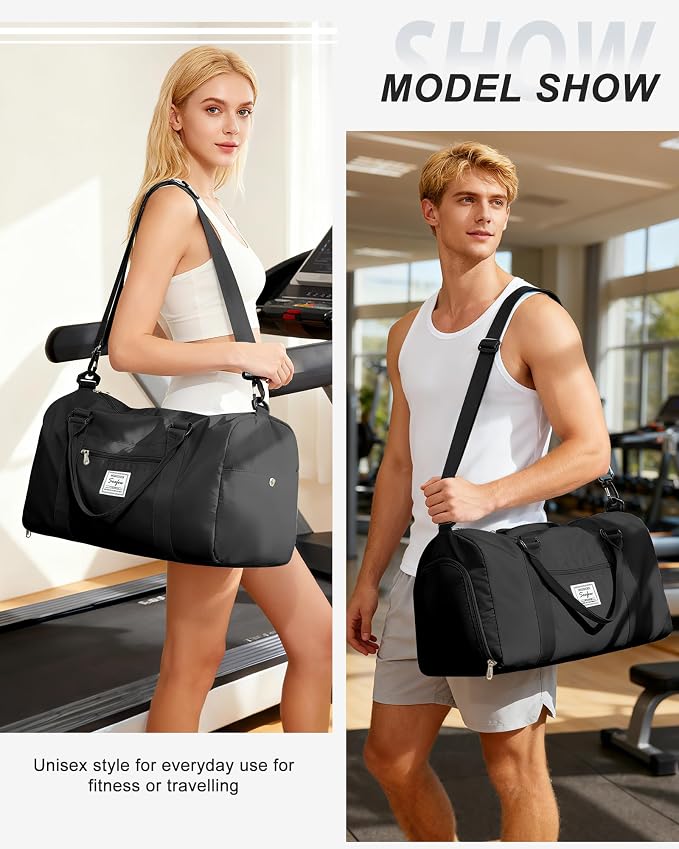 Gym Bag Womens Mens with Shoes Compartment and Wet Pocket Travel Duffel Bag for Women for Plane Sport Gym Tote Bags with Toiletry Bag Waterproof Weekend Overnight Carry on Bag Hospital Holdalls