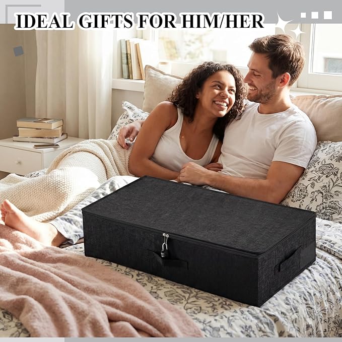 Briwooody 29.9 x 15 x 6.7 Inch Large Discreet Lockable Personal Item Storage Bag Under Bed Storage Box Organizer with Zipper Lid Underbed Clothes Shoe Container for Dorm and Home(Black)