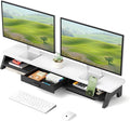 AFOOYO Dual Monitor Stand Riser,LED 2-Tier 39.3 Inch Computer Monitor Stand for 2 Monitors,Office Desktop Organizer with Storage Drawer and Phone Holder for Laptop,PC,Computer,Printer,White
