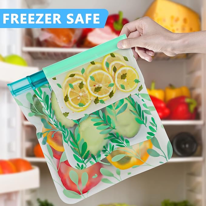 24 Pack Dishwasher Safe Reusable Bags Silicone, Leakproof Reusable Freezer Bags for Food Storage, Home Organization, Travel & Make-up, BPA-Free for Salad and Fruit