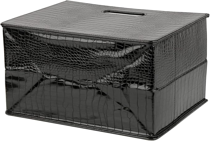HofferRuffer Magazine Basket Holder, Foldable Magazine Rack, Document File Holder Organizer, File Folder, Newspaper Storage Bin Organizer for Home or Office (Black Croco)