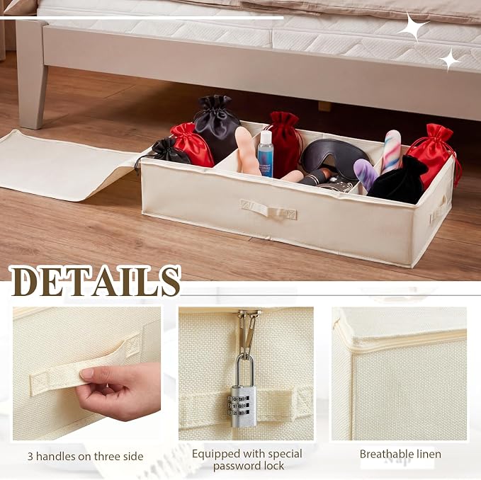 Briwooody 29.9 x 15 x 6.7 Inch Large Discreet Lockable Personal Item Storage Bag Under Bed Storage Box Organizer with Zipper Lid Underbed Clothes Shoe Container for Dorm and Home(White)