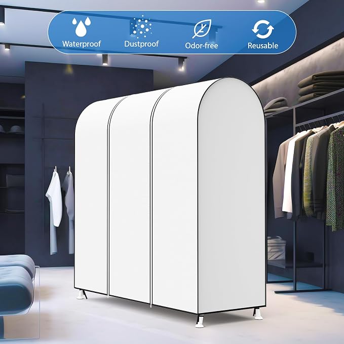Zilink Garment Rack Cover Garment Bags Protector Wardrobe Cover 60in, White | Dustproof, Breathable, 2 Durable Zippers, Clothes Rack Cover for Garment Rack (Rack Not Included)