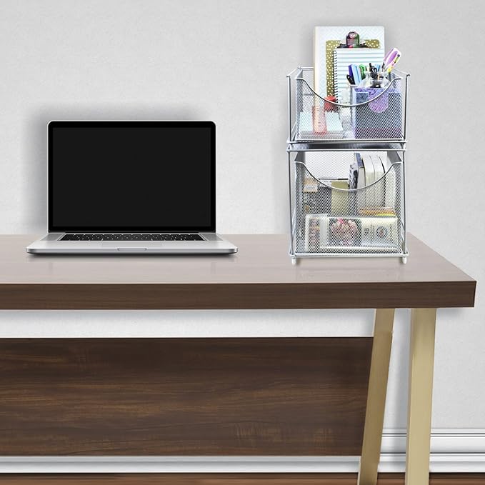 Sorbus® Cabinet Organizer Drawer with Cover—Mesh Storage Organizer w/Pull Out Drawers—Stackable, Ideal for Countertop, Cabinet, Pantry, Under the Sink, Desktop and More (Silver Bottom Drawer)