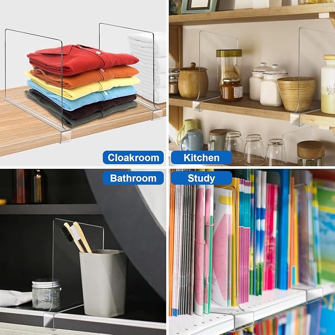 11 Inches Shelf Dividers for Closet Organization and Storage, 12 Pack Vertical Purse Organizer for Closet Adjustable Acrylic Bookshelf for Organization, Perfect for Sweater Shirts Handbags in Bedroom