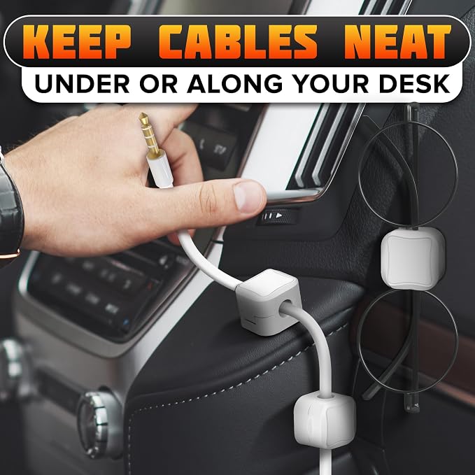 12 Pack Magnetic Cord Organizer White – Fast Locking System Cable Management for Desk, Nightstand & Car, Strong Adhesive Wire Clips, USB Cable Organizer, Phone Charger Cord Holder for Organized Spaces