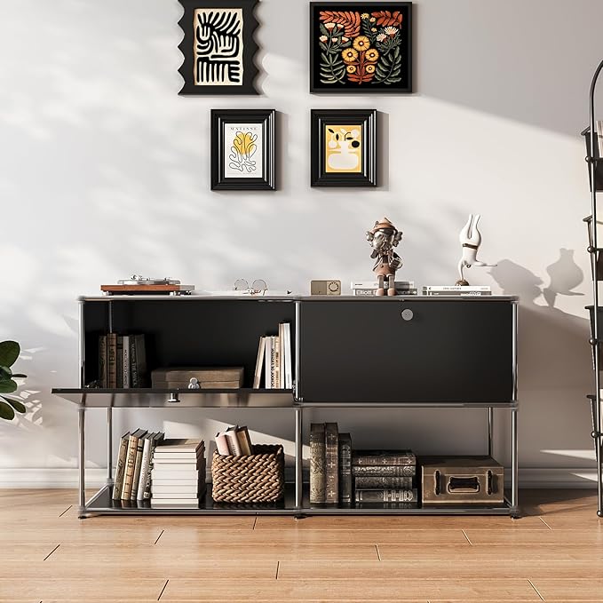 Modern Storage Cabinet Black F Versatile Free-Standing Organizer for Living Room, Garage, Kitchen, Home Office Décor