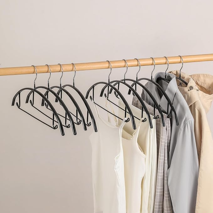 Premium PVC Sweater Hangers 20 Pack Heavy Duty- Non Slip No Shoulder Bump Suit Hanger -Chrome Hooks,Space Saving Clothes Rounded Shape for Coat,Jackets,Pants,Golf T Shirts (20, Silver/Black)