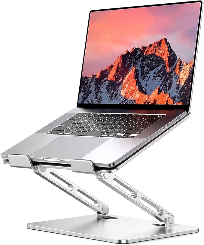 LOXP Aluminum Laptop Stand, Adjustable Laptop Stand for Desk Foldable | Portable Laptop Riser, Ergonomic Computer Notebook Holder for Desk, Office Desk Accessories (10-15.6'') - Silver