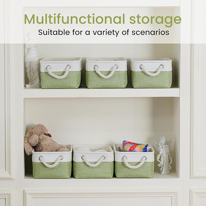 Storage Baskets for Shelves 11.8x7.9x5.2 Inch, Foldable Fabric Storage Bins with Handles, Small Storage Baskets for Organizing Closet, Office, Home Organization (1-Pack, White&Green)