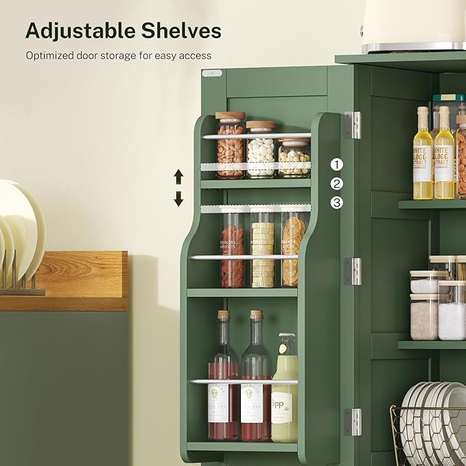 TEENFON 43" H Storage Cabinet with 4 Doors, Kitchen Cabinet with 6 Door Shelves, Kitchen Pantry Cabinets for Living Room, Dining Room, Bathroom, Forest Green