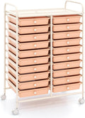 COSTWAY 20-Drawer Rolling Storage Cart, Utility Storage Organizer Cart | For Tools, Scrapbook, Paper, Craft, Multipurpose Storage Trolley on Wheels for Home Office School (Peach)
