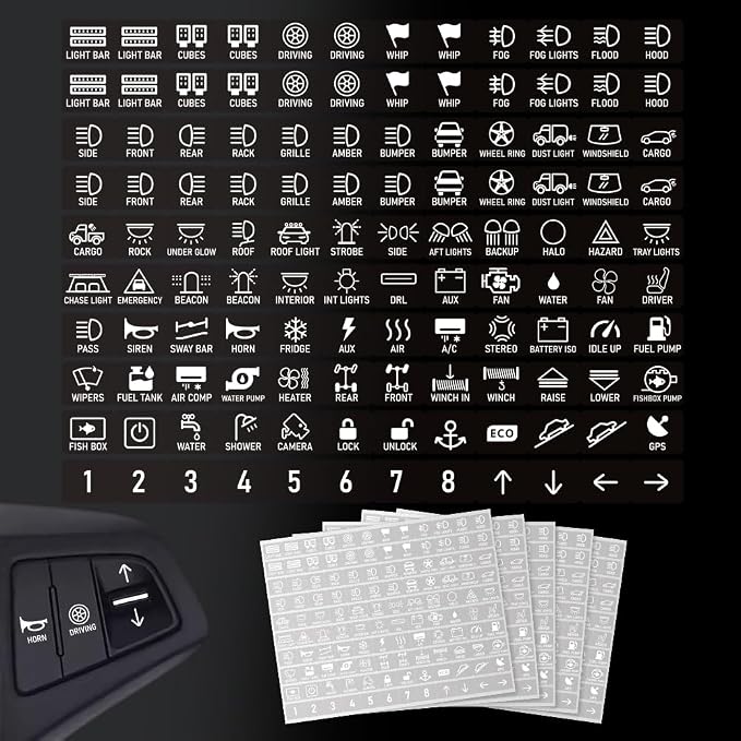 600 Pcs Car Switch Panel Stickers, White Auto Switch ID Label Decals Transparent Dash Board Switch Label Decals for Car Boat Truck Campers, 18x15mm