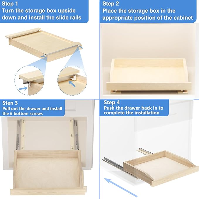 Pull Out Cabinet Drawer 28½” W x 21” D, Soft Close Pull Out Cabinet Organizer, Bottom Assembly