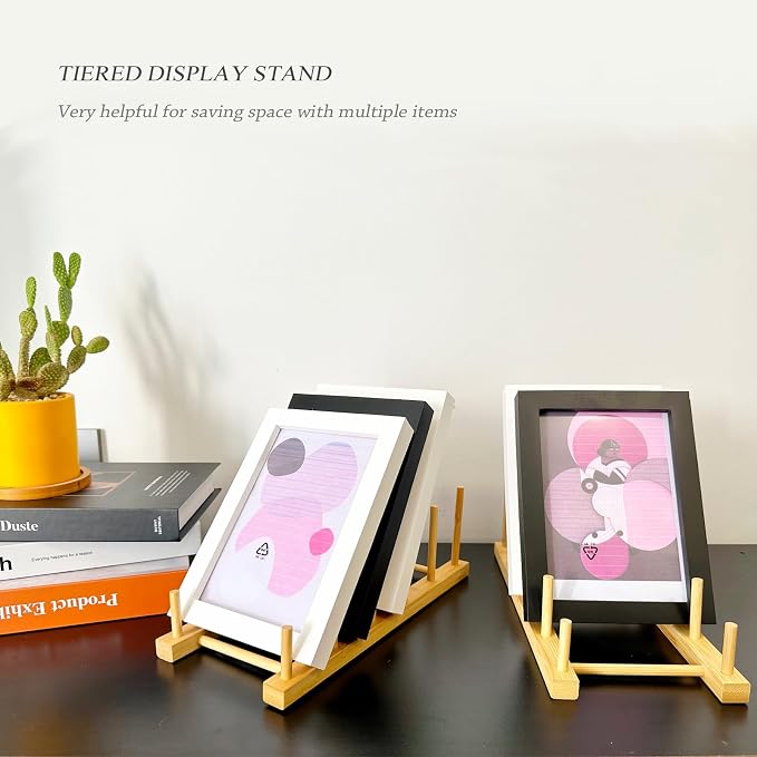 Plate Display Stands, 2 Pack 5-Slot Wooden Plate Holder Organizer | Sturdy Craft Show Display Stand for Art Prints, Book, Photo, Picture Frame, Plaque, Platter and Tabletop Decor
