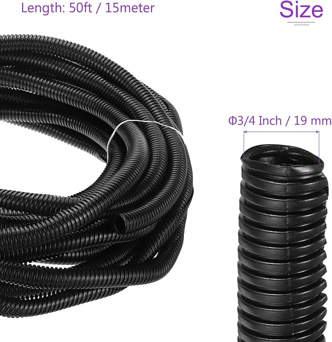 DMiotech 50ft Wire Loom Split Tubing 3/4 Inch(19 Mm) ID, Cord Protectors from Pet Flexible Conduit Cable Management for Office, Home, Garden, Black