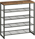 HOOBRO Shoe Rack, 5-Tier Narrow Shoe Organizer for Entryway, Holds 16-20 Pairs of Shoes, Metal Shoe Shelf with Removable Tier, Adjustable Feet, for Closet and Hallway, Rustic Brown and Black BF59XJ01