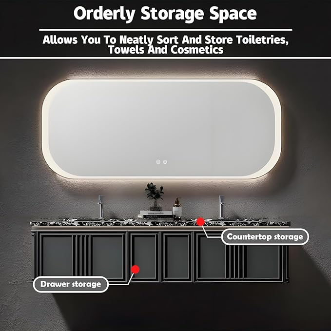 Black 98IN Dual Bathroom Vanity with Sink - Modern Floating Bathroom Vanity Set | Equipped with LED Smart Defogging Mirror | Luxurious Marble Countertop | Oak Material