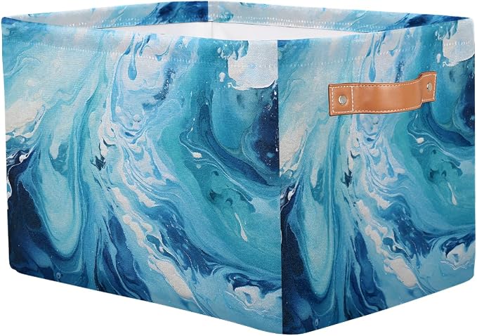 Rectangle Storage Baskets for Shelves, Blue Marble Storage Cube Organizer Bins Collapsible Toy Basket for Nursery Home Room