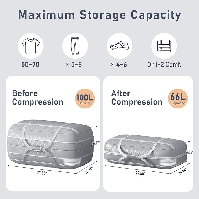DIMJ Compression Moving Bags - Extra Large Heavy Duty Comforter Storage Bag with Window, Packing Totes With Strong Handles & Zipper, Space Saving Box Containers For Blanket, Clothes, Bedding, 4Pack