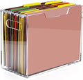 DINGHUO Acrylic File Folder Organizer Box, Letter Size Hanging File Organizer, Clear File Holder with Handles, Desktop Office Supplies Filing Storage Crate for Home Work School - 1 Pack