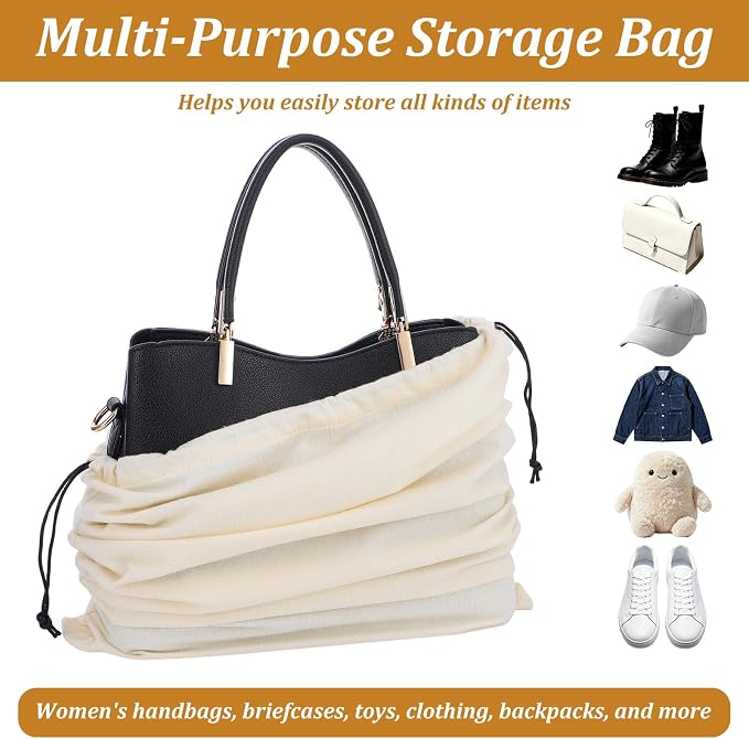 2 PCS Dust Bag for Shoes and Purses, Cloth Bag With Drawstring Handbag Dust Cover Bags Large Cotton Drawstring Storage Bags, Beige ShoeBag Multi Purpose Protective Pouches for Purses Shoes Boots
