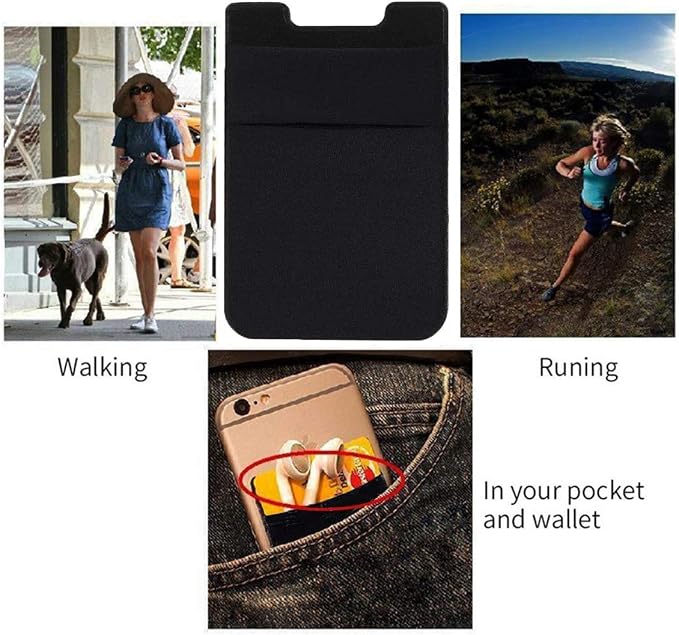 Fulgamo Phone Wallet Stick on,Card Holder for Phone Case,Phone Card Holder | 2Pack,Stretchy,Self Adhesive Sticker,Double Pocket,Sticky,Credit ID Card Pouch,Back of Cell Phone,For iPhone Samsung Galaxy